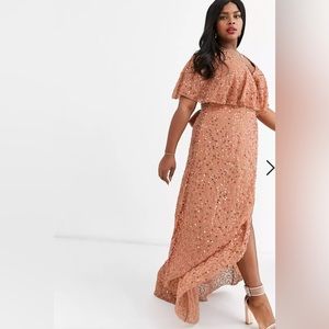 ASOS Curve Maxi Dress with Sequins Rust Orange Size 18